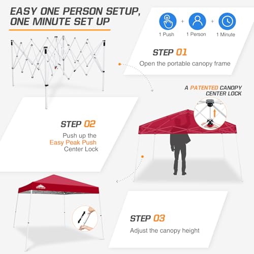 EAGLE PEAK 10x10 Slant Leg Pop-up Canopy Tent Easy One Person Setup Instant Outdoor Beach Canopy Folding Portable Sports Shelter 10x10 Base 8x8 Top (Red) - color: Red, size: 10x10