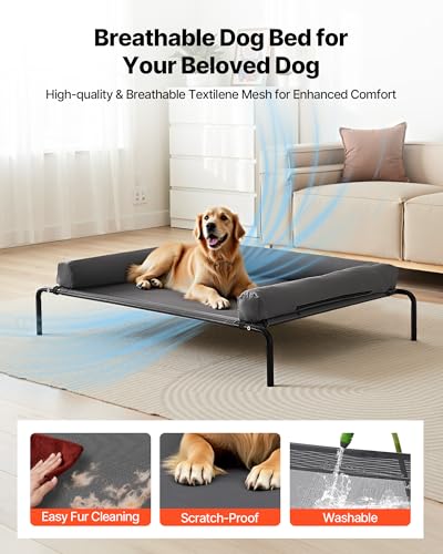 VEVOR Elevated Dog Bed for Large Dogs, Portable Raised Dog Cot with Washable Pillow, Indoor & Outdoor Pet Cooling Raised Hammock Bed with Steel Metal Frame and Breathable Teslin Mesh, XL, Gray - size: XL