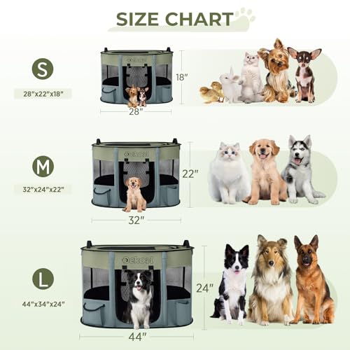 Foldable Dog Cat Playpen, Portable Dog Crate for Puppies, Cat, Puppy Play Pen for Indoors, Kennel Tent Crate for Indoor Outdoor Travel Camping Use with Carrying Case (Green, L) - color: Green, style: Large(44"x34"x23")