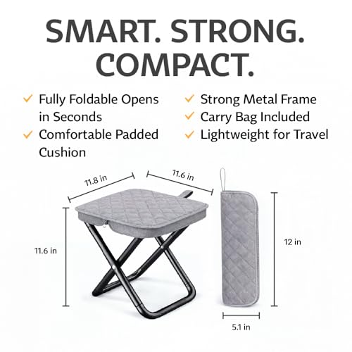 Premium Portable Folding Camping Stool with Carry Bag, Lightweight Compact Outdoor Seat, Heavy Duty Steel Frame, Small Travel Stool for Camping, Hiking & Fishing