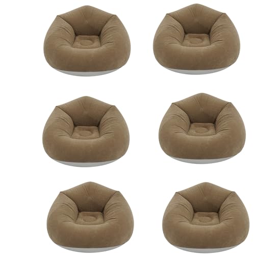 6 Pcs Inflatable Bean Bag Chair for Kids with Foot Air Pump, Outdoor Blow up Chairs, Inflatable Couch, Folding Portable Lazy Sofa for Adults Camping Movie Night - color: Coffee X 6