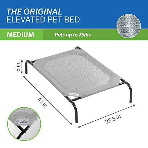 Coolaroo Original Elevated Dog Bed - Breathable Off-The-Ground Pet Bed with Cooling Fabric, Joint Relief & Moisture-Resistant Fabric, 100% Recyclable, Easy Clean, Grey, Medium - color: Grey, style: Medium Dog Bed