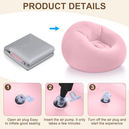 Realspring Inflatable Bean Bag Chairs for Adult Blow up Chairs Lazy Sofa Folding Portable Inflatable Chair for Movie Outdoor Room Bedroom Reading Camping (Pink) - color: Pink