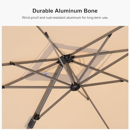 PURPLE LEAF Patio Umbrella with Base Included, 9ft Outdoor Aluminum Cantilever Umbrella with 360° Rotation, Aluminum Large Offset Umbrella for Outdoor Garden Pool, Beige - color: Beige, size: 9' x 9'