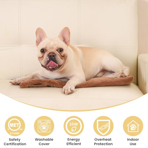 Pet Heating Pad for Cats Dogs Indoor & Sheltered Outdoor Waterproof Heated Cat Bed Heated Dog Bed Chew Resistant Cord Constant Temperature Brown 20 x 16 Inch - color: Brown, size: Medium: 20" x 16" x 1.3"