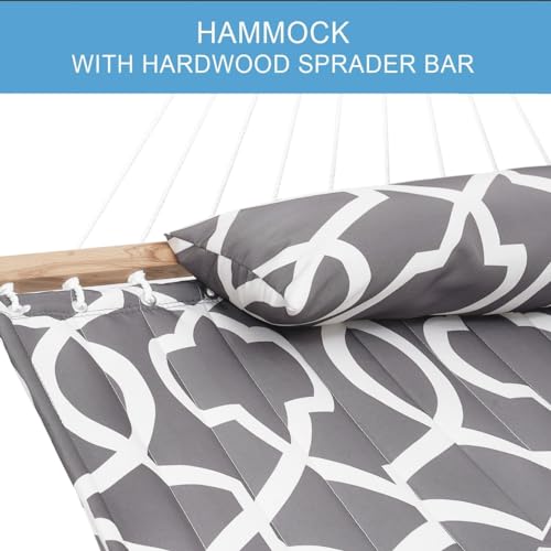 Lazy Daze Hammocks 12FT Quilted Fabric Hammock with Soft Pillow, Double 2 Person Tree Hammock with Spreader Bar for Outdoor Outside Patio Garden Yard, 450lbs Weight Capacity - color: Floral Gray