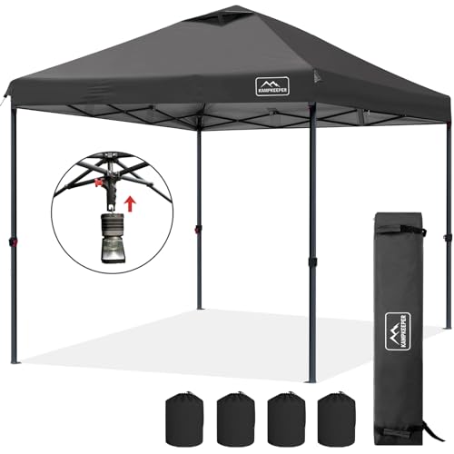 KAMPKEEPER One Person Setup 10x10 Pop up Canopy Tent, Instant Portable Canopy, One Push Outdoor Canopy with 3 Adjustable Heights, Wheeled Carry Bag, Bonus 8 Stakes(Black, 10x10FT with one Push) - color: Black, size: 10x10FT with one push