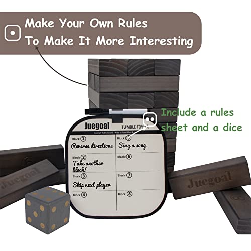 Juegoal 54 Pieces Giant Tumble Tower Blocks Game Giant Wood Stacking Game with 1 Dice Set, Gameboard, Canvas Bag for Adult, Kids, Family, Grey - color: Grey, size: Large