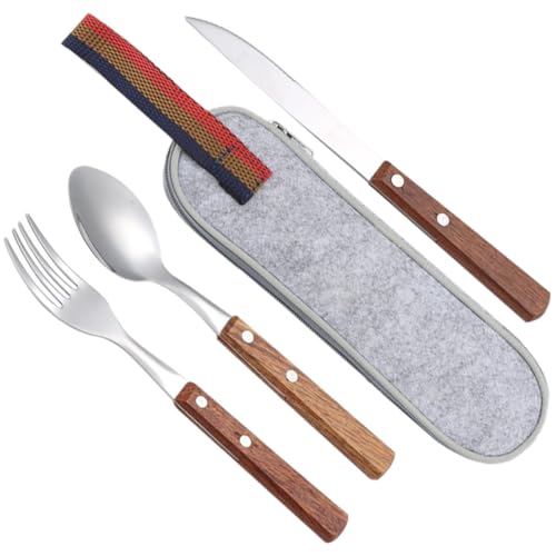 TOYANDONA Stainless Steel Fork, Knife Spoon Set with Gray Carrying Bag, Portable Travel Flatware for Camping, Picnic, and Outdoor Dining
