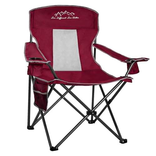 Outdoor Folding Camping Chair with Cup Holder, Storage Bag, Large Anti-Sink Feet, 400lbs Capacity, Breathable Mesh Portable Chair for Camping, Beach, Fishing, Sports, Red - color: Red, size: 1 Pack