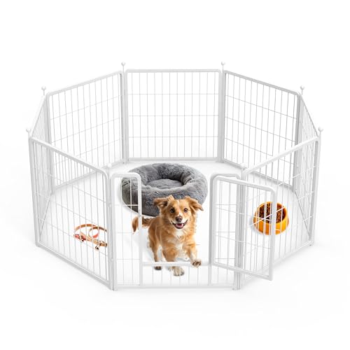 Simple Deluxe Dog Playpen, 24" Height 8 Panels Fence with Anti-Rust Coating, Metal Heavy Portable Foldable Dog Pen for Small/Medium Dogs RV Camping, White - color: White, size: 08 Panels 24 inch, style: Metal