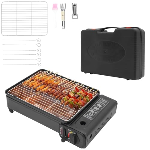 Portable Gas Grill Butane Stove, Camping Stoves with Grilling Net & Carry Case, Tabletop BBQ Grill Butane Camping Stove, Outdoor Gas Stove for Camping, Travel, Trekking