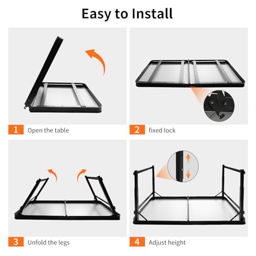 4FT x 2FT Folding Camping Table with Aluminum Alloy Legs, Adjustable Height Portable Outdoor Picnic Table for Camping, Travel, Parties, Kids Crafts, and Market Vendor Use - size: 4 ft x 2 ft × 2.3 ft H