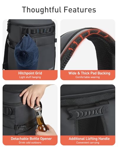 TOURIT 38 Cans Backpack Cooler: Leak Proof Waterproof 2 Insulated Compartments Soft Cooler Bag Beach Travel Camping Picnic, Sports Fan Coolers - color: Light Gray
