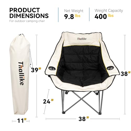 Oversized Camping Chair, Portable Folding Padded Camping Chairs with Cup Holder and Carry Bag, Heavy Duty Outdoor Camping Chairs for Adults, Up to 400Lb, for Fishing (Black-2 Pack) - color: Black-2 Pack