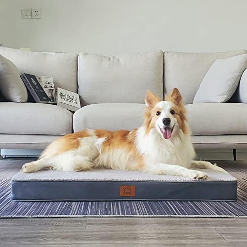 Sunheir Extra Large Orthopedic Dog Bed for Big Dogs - XL Waterproof Dog Bed with Removable Washable Cover & Anti-Slip Bottom, Crate Bed, Deluxe Plush Pet Bed Mat (Grey) - color: Grey, size: 41.0"L x 27.0"W x 3.0"Th