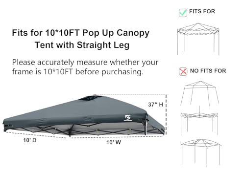 10x10 Pop Up Canopy Replacement Top Cover with Air Vent for Straight Leg Canopy Tent, Waterproof for Outdoor Garden Patio Camping Sun Shade (Dark Gray) - color: Dark Gray