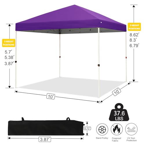 Northroad 10x10ft Pop Up Canopy, Popup Outdoor Canopy Tent with Wheeled Carrying Bag,Portable Gazebo Shelter for Patio,Deck,Garden,Beach（Purple） - color: Purple, size: 10x10