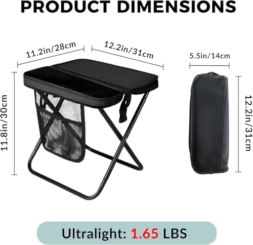 D & D Mart Compact Folding Camping Stool for Adults, 1.65 LBS Ultralight Collapsible Portable Seat with Mesh Storage Pocket & Carry Bag – Fishing Hunting Travel Concerts Picnic BBQ Outdoor - color: Black