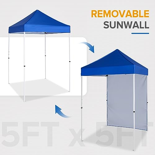 EAGLE PEAK Pop up Canopy 5x5, Outdoor Portable Canopy Tent with One Removable Sunwall, Carry Bag Included, Blue - color: Blue