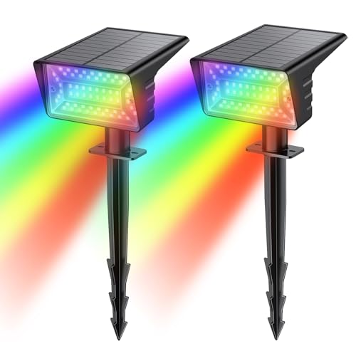 Solar Spot Lights Outdoor with 7 Lighting Modes RGB, 2 Pack Solar Color Changing Lights IP68 with 29 LED & Auto On/Off, Multicolor Outdoor Lights for Outside, Garden, Yard(Multicolor) - color: Multicolor, size: 2 Pack
