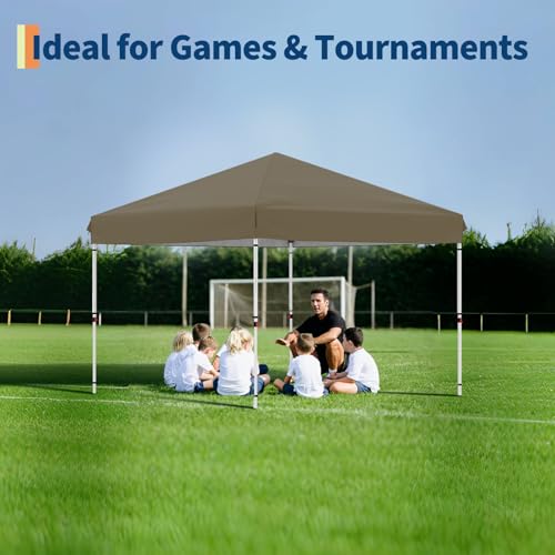 GarveeLife 10x10 Pop Up Canopy with One Button Push Setup - Heavy Duty Outdoor Canopy Tent with Portable Roller Bag - 3 Adjustable Height, 4 Weight Bags, 8 Stakes & 4 Guy Ropes Included, Brown - color: Brown