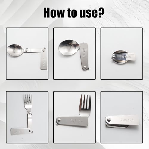 16cm 304 Stainless Steel Folding Spoon and Fork with Small Storage Box, Triple Folding Portable Camping Cutlery for Outdoors, Thermos, Travel Tableware (1 Fork, 1 Spoon)