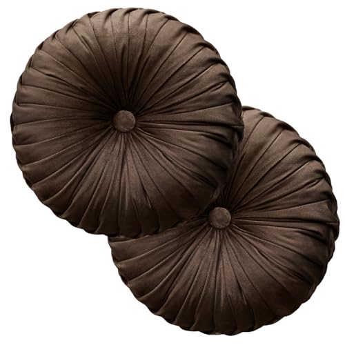 Teieas 2 Pcs Round Throw Pillows Decorative Pumpkin Velvet Boho Pleated Bed Pillows Back Support for Couch Chair Dorm Car 14.96'' (Brown) - color: Brown