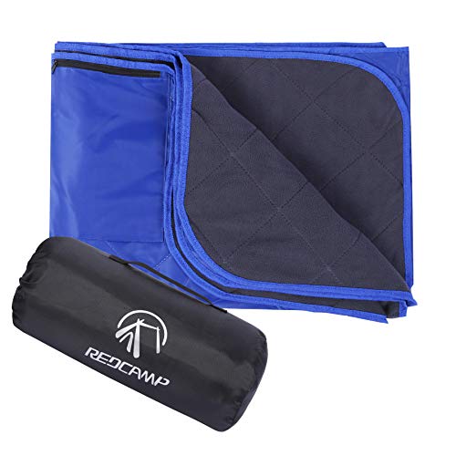 REDCAMP Large Waterproof Stadium Blanket for Outdoor Sports, Soft Warm Fleece Camping Blanket Windproof for Cold Weather, 79"x 59"Blue - color: Blue/Dark Grey 79"x59"