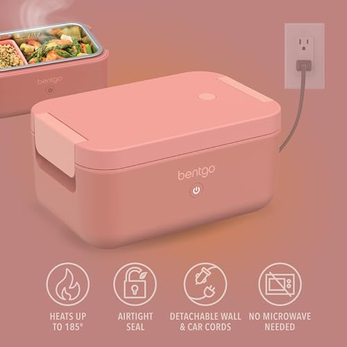 Bentgo Heat - Electric Lunch Box - Portable Food Warmer for Adults, Heated Lunch Box for Work, Travel, School & On the Go, Plug Into Wall or Car, Ideal for Ages 14+, 12V/24V & 120V Cords (Pink Spice) - color: Pink Spice