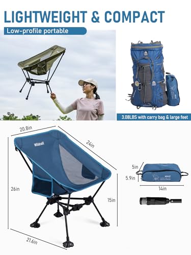 WildCall Lightweight Folding Camping Chair Compact Beach Chair with Anti-Sinking Large Feet - color: 2 X Blue