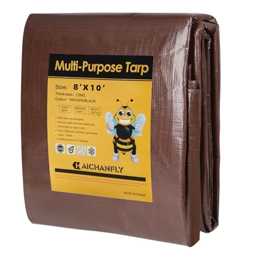 Heavy Duty Double-Sided Waterproof Poly Tarp 8x10 Feet 12mil Thick Polyethylene Tarps, Perfect for Outdoor Use, Plastic Cover & Mat for Tent Camping Storage Boat Bikes Vehicles - color: Darkbrown-12 Mil, size: 8' x 10' 1psc