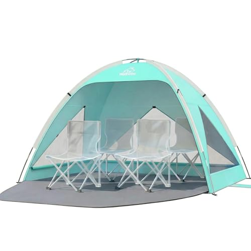 Wolfwise Large Beach Tent Sun Shelter for 3-4 Person, Spacious Sun Shade UPF 50+ UV Protection, Extendable Floor for Privacy, 3 Ventilated Mesh Windows, Carrying Bag, 95 ″x65″x55″,Mint Green - color: Mint Green
