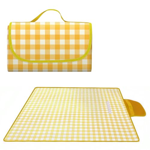 80" x 120" Sandproof Waterproof Picnic Blanket, Beach Mat for Outdoor Camping Hiking Park, Portable with Tote Bag, Non-Stick Sand & Grass, Foldable for Indoor Outdoor Use (Yellow) - color: Yellow