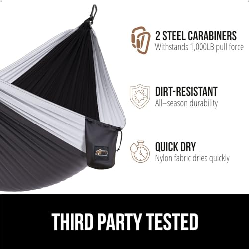 GORILLA GRIP Durable Camping Hammock with Heavy Duty Tree Straps, Portable Hammocks for Outside, Easy to Use Travel Swing Chair, Outdoor Camper Hiker Essentials, Backpacking Gear Gifts, Single, Orange - color: Orange/Grey, size: Single (9' x 4.5')