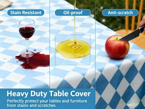 Waterproof Tablecloth, 6ft Table Cover Fitted for Picnic,Camping,Plastic Table Cloth, Heavy Duty Rectangle Tablecloth for Outdoor Party,Kitchen, Birthday, Wedding, Christmas,Decor-72x30inch-blue - color: Light Blue and White