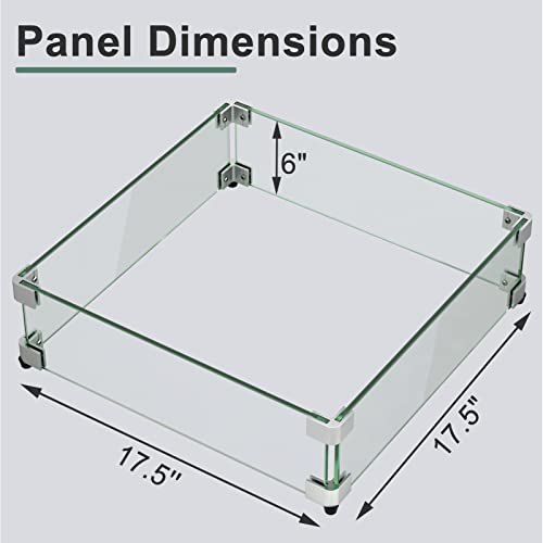GASPRO 17.5" x 17.5" x 6" Fire Pit Wind Guard Square, Tempered Glass Firepit Table Shield, Thick and Sturdy, with Hard Aluminum Corner Bracket & Rubber Feet, Easy to Assemble - size: 17.5" x 17.5" x 6"