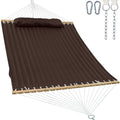 GAFETE Hammock 2 Person Quilted Fabric Hammocks for Outside, Double 12ft Hammocks with Spreader Bar, Large Removable Pillow, Storage Bag, Carabiners, Max 475 lbs Capacity (Coffee) - color: Coffee