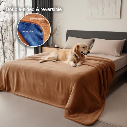 Queen Size Waterproof Blanket – Stain-Proof, Spill-Proof Flannel Blanket for Bed, Couch, Kids & Pets Protection, Reversible Splash-Proof Design (Velvet Brown & Twilight Blue, 80x90) - color: Velvet Brown & Twilight Blue, size: Queen