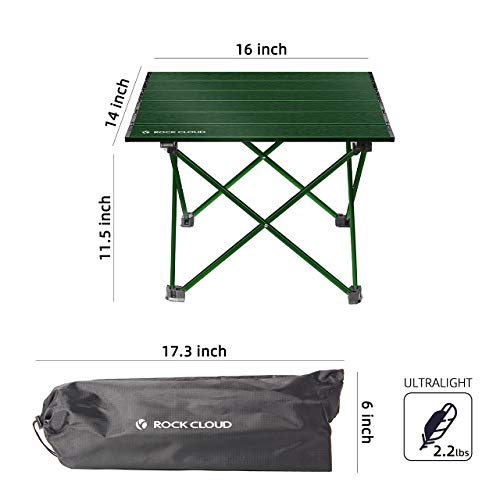 ROCK CLOUD Portable Camping Table Ultralight Aluminum Folding Beach Table Camp for Camping Hiking Backpacking Outdoor Picnic, Green - color: Green, size: Small
