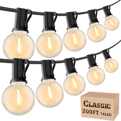 RTTY 200 FT Outdoor String Lights Patio Light for Outside, Waterproof G40 Shatterproof LED Bulbs, Dimmable Hanging Connectable Globe Lighting for Backyard, Cafe, Bistro, Market, Balcony, Porch, 2700K - size: 200FT
