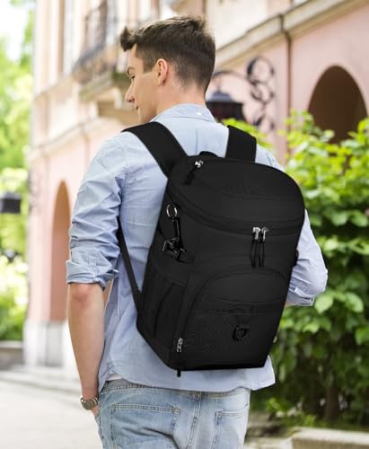 Cooler Backpack, 22L Waterproof Soft Backpack Coolers Leak Proof Beach Backpack Insulated Picnic Lunch Bag for Fishing Camping,Beach,Hiking,Travel - color: Black