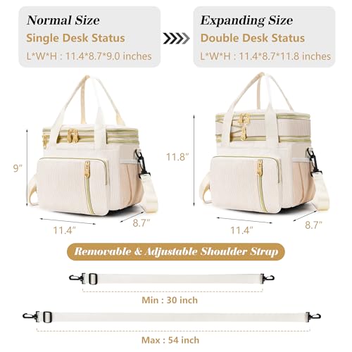 Lunch Box & Lunch Bag for Women, Large Insulated Adult Lunch Box Leakproof Lunchbox Cooler Bag for Work Picnic Beach,16L, Cream - color: Soft Cream