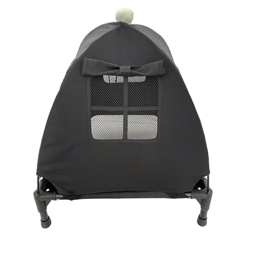Pozico Elevated Pet Bed with Breathable Mesh for Small Cat and Dog, Raised Cooling Pet Cot for Puppy and Kitty, 18.9x18.9 inch (Black Bed with Canopy) - color: Black Bed with Canopy