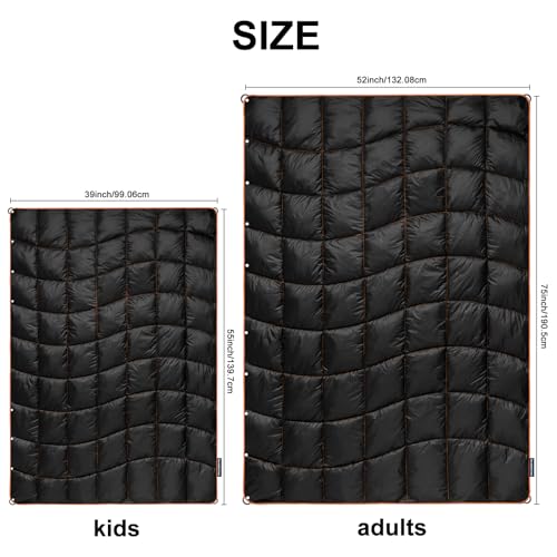 Camping Blanket,MINI Puffy Blanket Lightweight Windproof Water Resistant for Outdoors,Hiking,Beach,Car,Picnic,Stadium - color: Black, size: 39"x55"