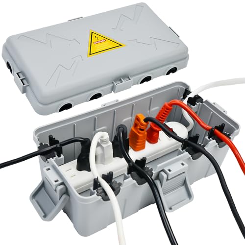 Hrensaw Medium Outdoor Electrical Box(10.6x5.5x4.5inch),Weatherproof Connection Box w/6 Cable Entry,IP54 Waterproof Extension Cord Cover Protect Power Strip,Timer,Plug,Holiday Lights,Grey - color: Grey, size: Medium