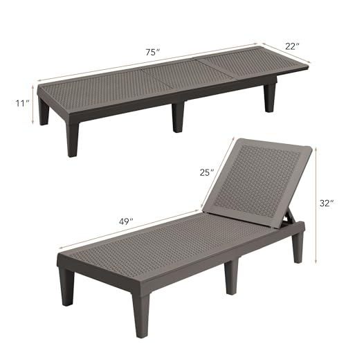Devoko Outdoor Chaise Lounge Chair Set of 2 for Outside Pool Patio, Adjustable Waterproof Easy Assembly Chaise Lounge Outdoor (Deep Brown, Set of 2) - color: Deep Brown, size: 75 in Depth