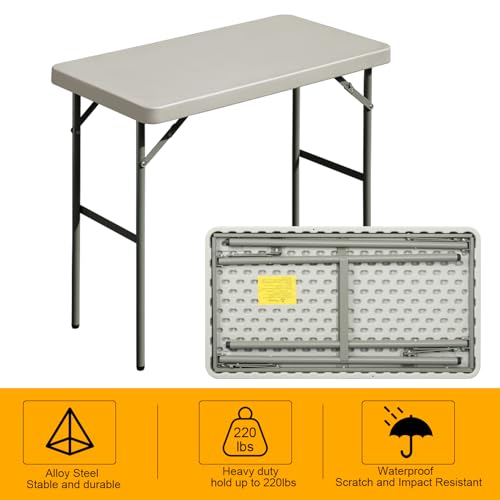 Folding Table 2.7ft Rectangular All-Occasion Plastic Folding Event Table for Indoor and Outdoor, Portable Desk, Camping, Durable and Stable, HDPE and Steel, Wide Application, Grey - color: Grey, size: 2.7ft