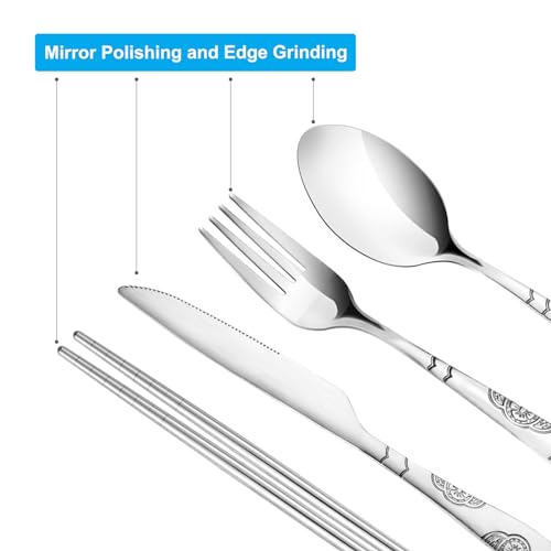 20PCS Premium Travel Utensils With Case, Stainless Steel Reusable Portable Utensils Set With Case, Lengnoyp Travel Silverware Set With Case for Lunch Box Camping, Silver - color: Thin Red blue green black