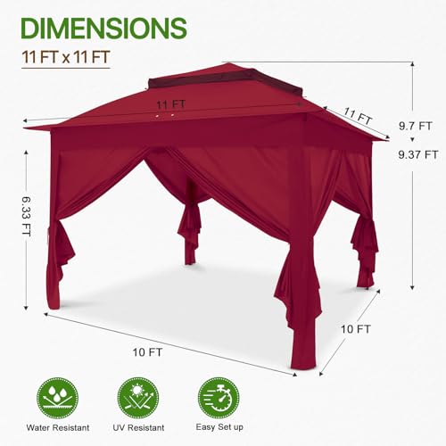 COOS BAY 11x11 Pop Up Gazebo with 4 Sidewalls, Instant Outdoor Canopy Tent with UPF 50+ UV Protection, Water Resistant Shelter with Carry Bag, Stakes & Ropes, Red - color: Red